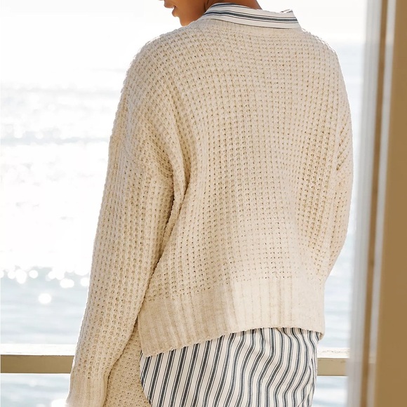 Anthropologie Beach Riot Callie Cream Waffle Knit Sweater Size S/M - Picture 3 of 5